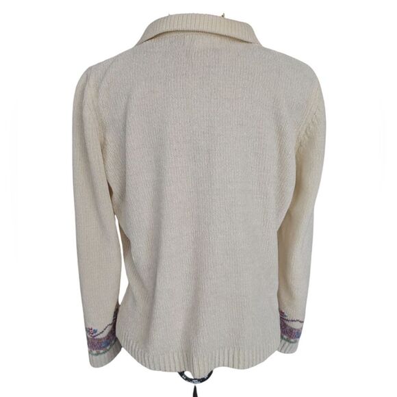 Vintage 90s Alfred Dunner Quarter‎ Zip Floral Pastel Chenille Sweater Womens - Picture 8 of 8